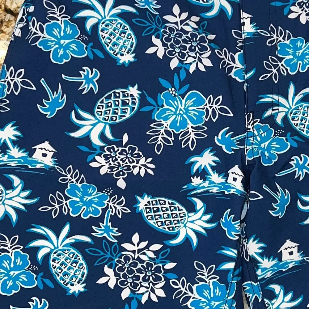 NWT J. Crew Men's Navy, Turquoise Tropical Swim Board Short - SIZE 32